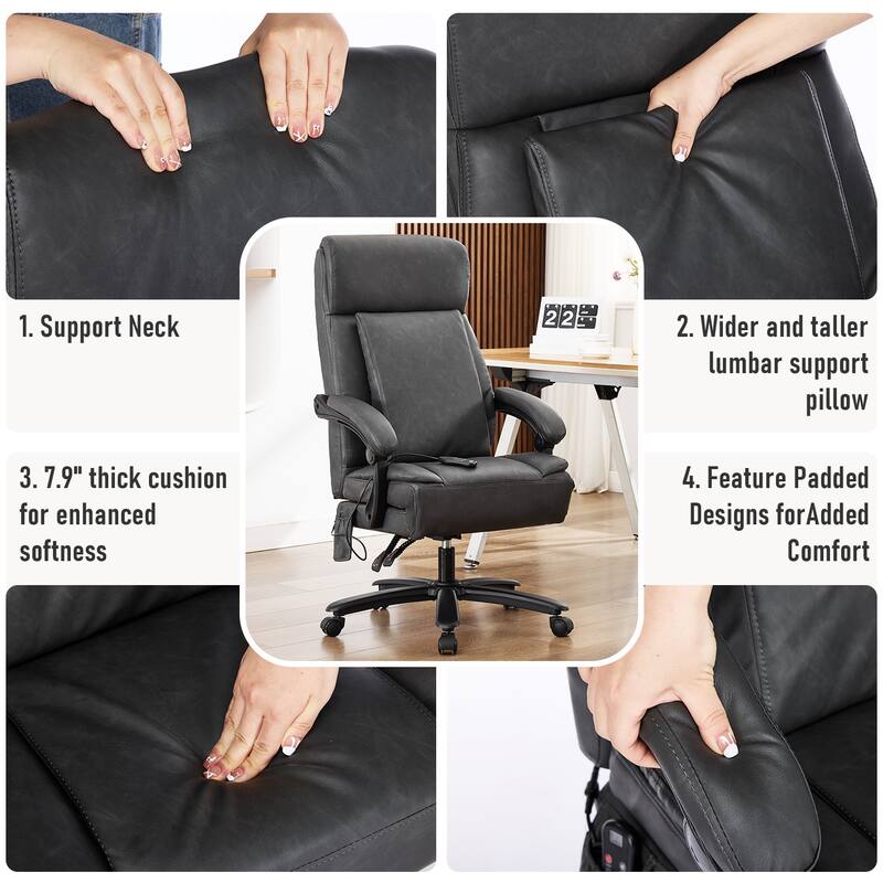 500Lbs Massage Reclining Executive Office Chair, Faux Leather High Back Ergonomic Office Chair With Footrest