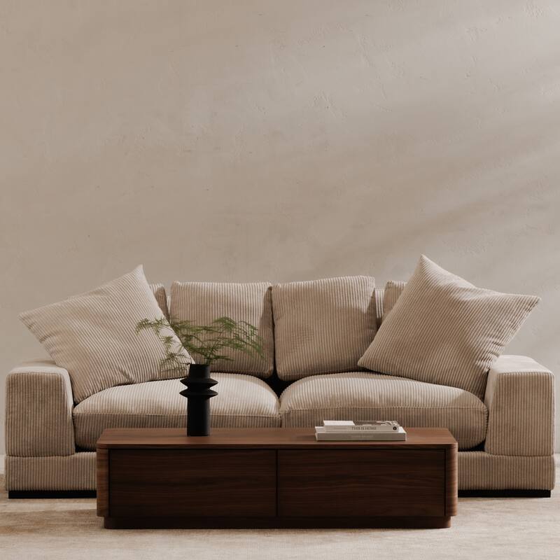 NADAAL STUDIOS Odette Coffee Table, Rectangle Walnut Veneer Top with Rubber Wood Base, Scandinavian Design, 4 Drawers, Brown