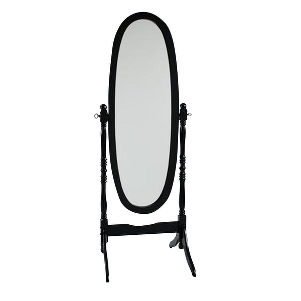 59 Inch Oval Wooden Frame Tilt Cheval Mirror, Black and Silver. Opens flyout.