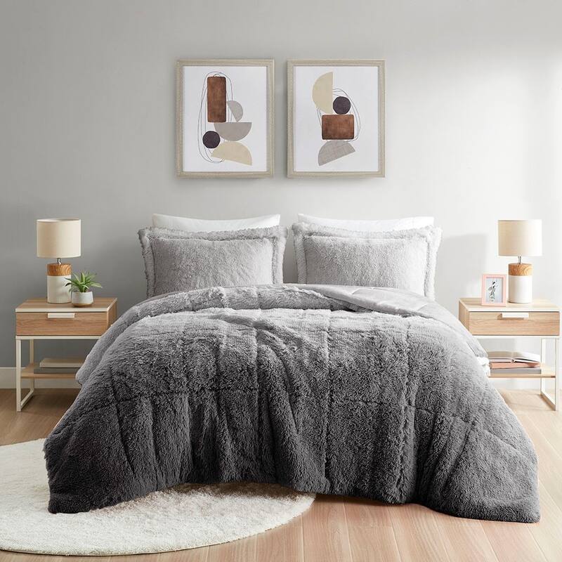 Twin Twin XL Ombre Shaggy Long Fur Comforter Mini Set