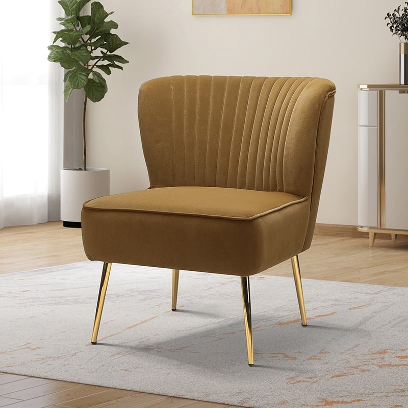Monica 22''W Upholstered Modern Tufted Accent Side Chair with Gold Legs by HULALA HOME