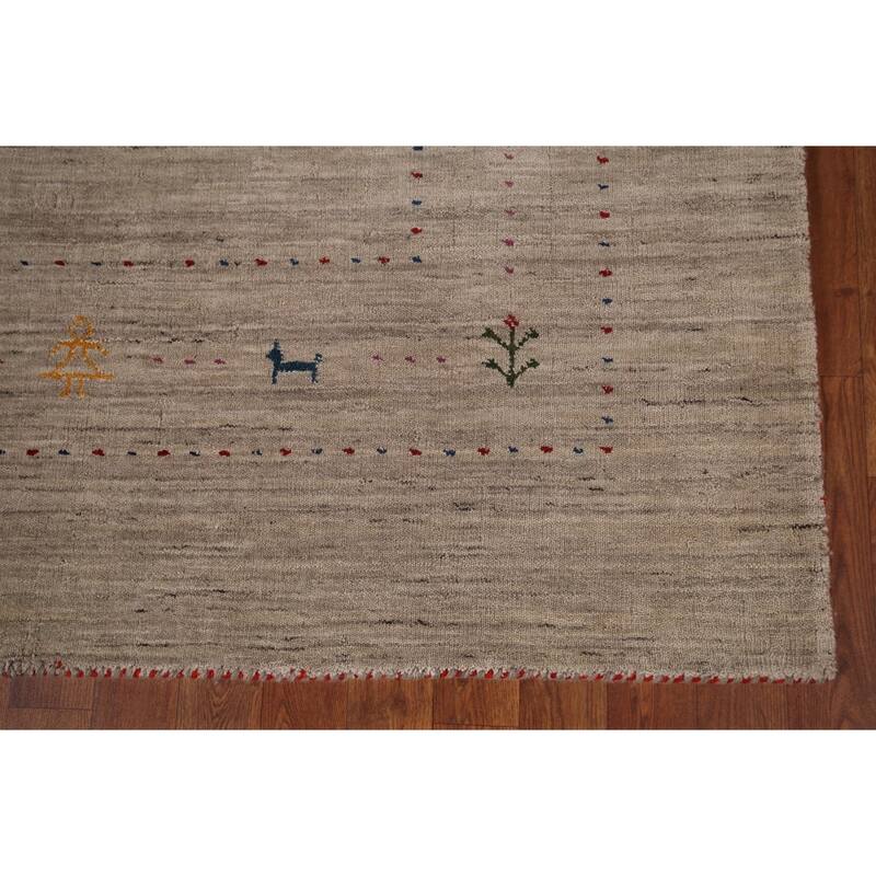 Tribal Gabbeh Indian Rug Hand-Knotted Oriental Beige Wool Carpet - 7'11"x 9'9"