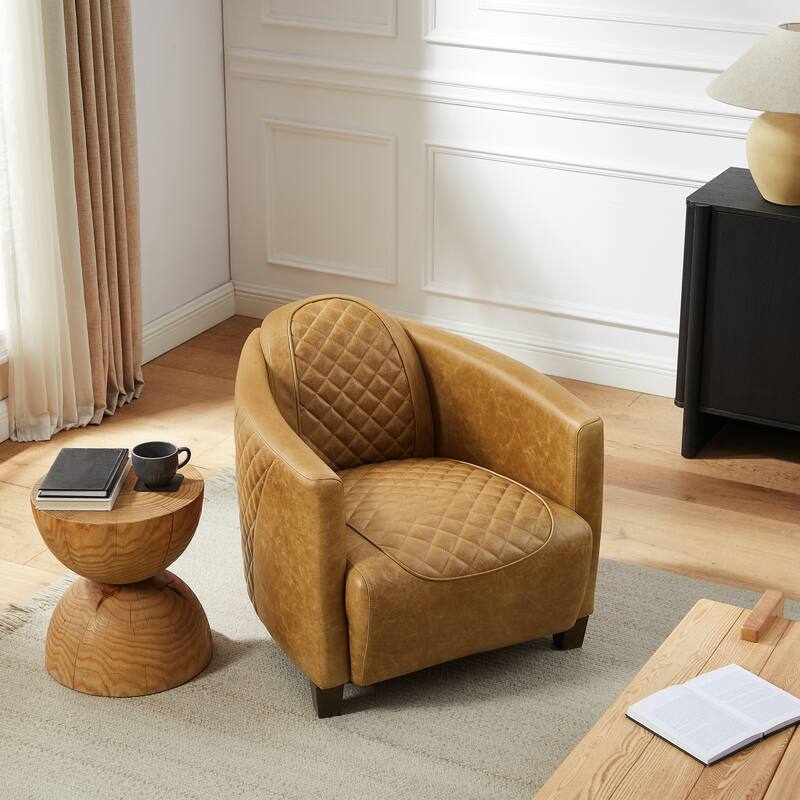 Mid-century and Modern Top Grain Leather Accent Arm Chair