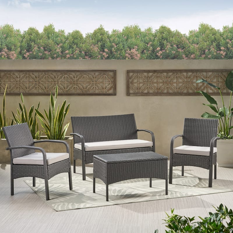 Cordoba Outdoor Wicker 4-piece Conversation Set with Cushions by Christopher Knight Home