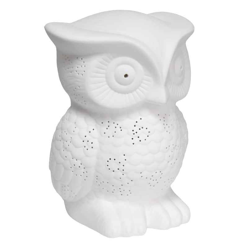 9.84" White Owl Cute Ceramic Table Lamp with Corded On/Off Switch for Cozy Lighting or Kids Room - 6.89”L x 7.48”W x 9.84”H