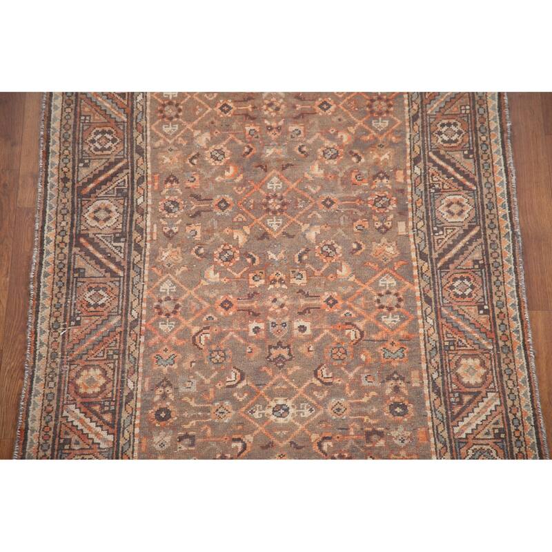 Hand Knotted Oriental 100% Wool Carpet Traditional All-Over Brown Malayer Runner Rug - 10' 8'' X 3' 5''
