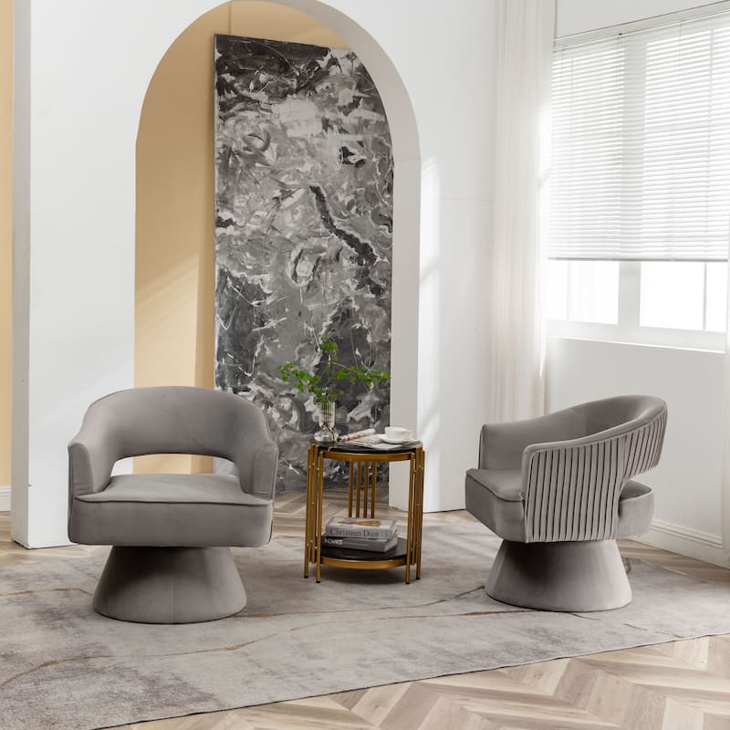 SEYNAR Modren Velvet 360 Degree Swivel Accent Arm Barrel Chair Set of 2 for Living Room - Grey