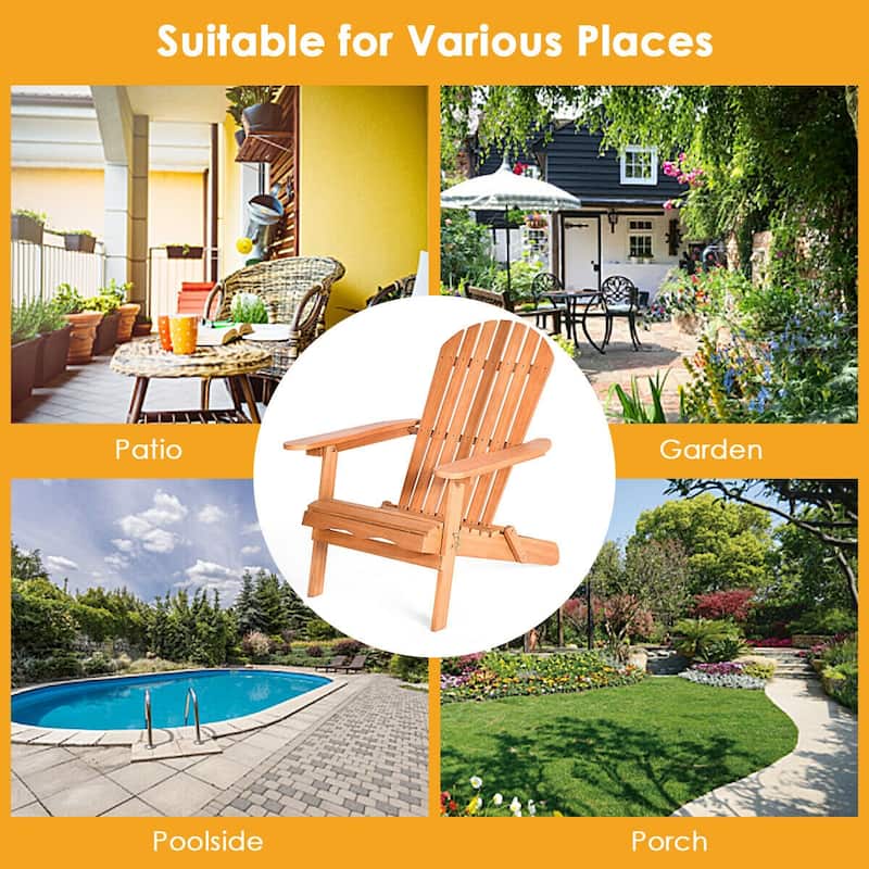 Gymax Eucalyptus Adirondack Chair Foldable Outdoor Wood Lounger Chair - See Details