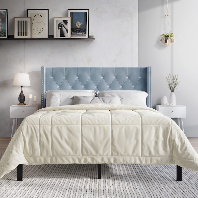 CraftPorch 3 Piece Bedroom Nightstands Set Wingback Tufted Bed