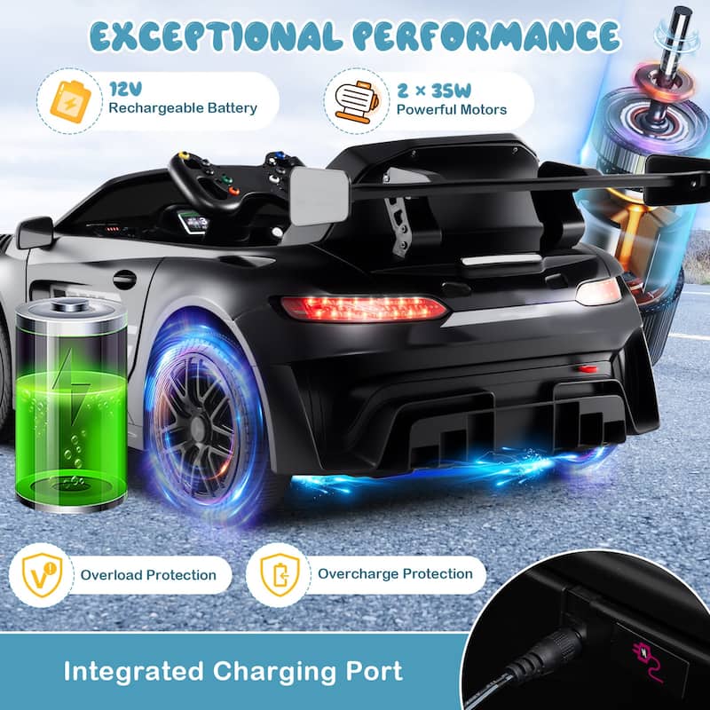 Kids Ride-On Car with Dual Control, LED Lights, Music and Rechargeable Battery 2 Powerful Motors - 26" L × 45" W × 17" H
