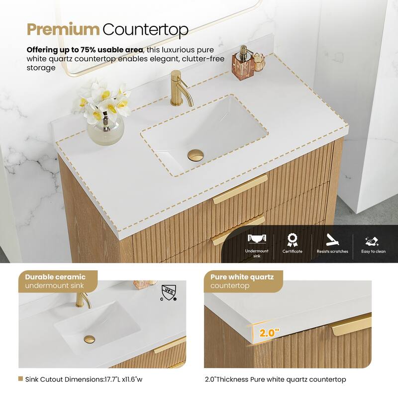 Santarem Single Vanity with Pure White Quartz Stone Top without Mirror