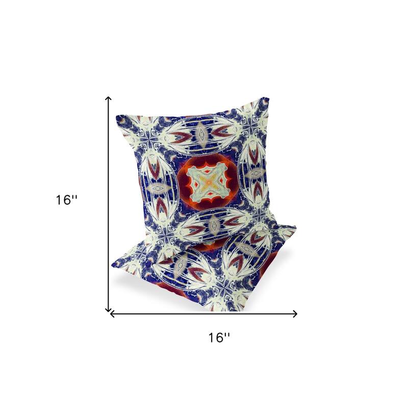 HomeRoots Set of Two 16" X 16" Blue and Orange Blown Seam Floral Indoor Outdoor Throw Pillow - 16.00' X '16.00' X '5.00