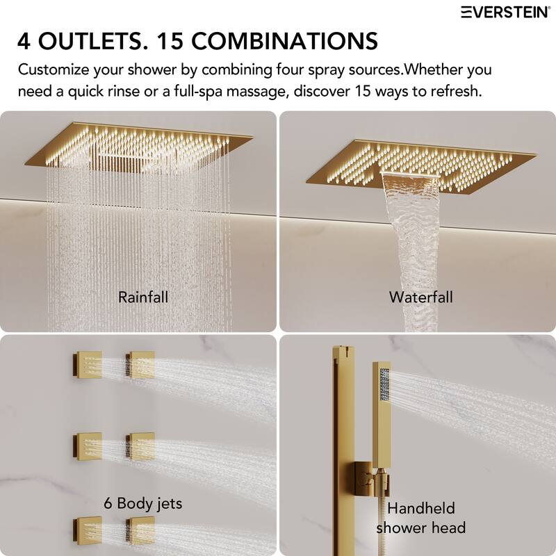 Digital Thermostatic Shower Set with Remote-Control LED Lights, Rainfall/Waterfall Combo and Massaging Jets