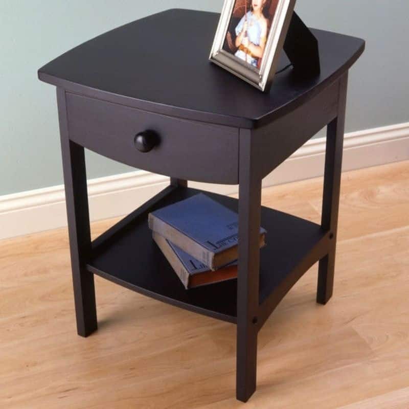 Black 1-Drawer Bedroom Nightstand Contemporary End Table - 22" H x 18" W x 18" D