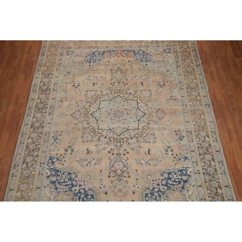 Hand Knotted Oriental 100% Wool Carpet Traditional Floral Coral Mashad Area Rug - 11' 2'' X 7' 11''