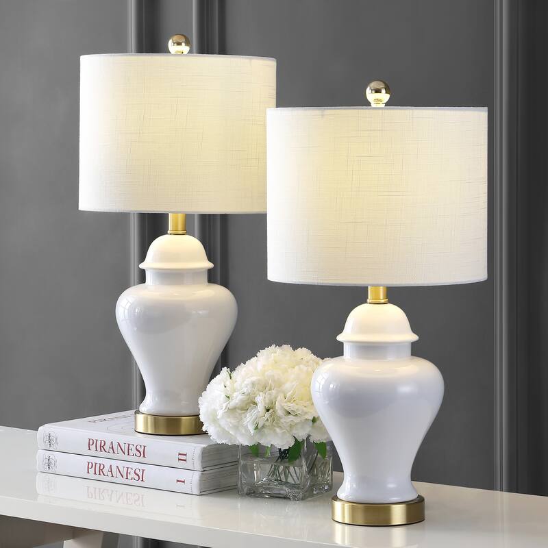 Chi 25" Sea Grass LED Table Lamp, Natural (Set of 2) by JONATHAN Y - White