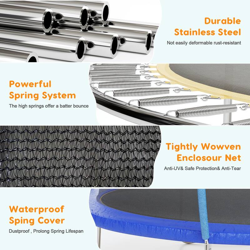 10/12/14/16 FT Outdoor Trampoline Bounce Combo W/Closure Net