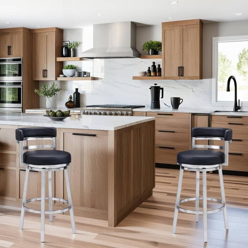 Modern Faux Leather Bar or Counter Height Swivel Bar Stool - Counter Height