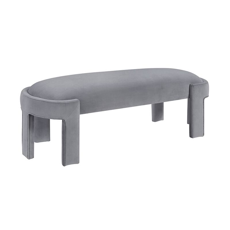 Revere 54" Velvet Upholstered Bench - High-Density Foam Cushioned Seat - Grey
