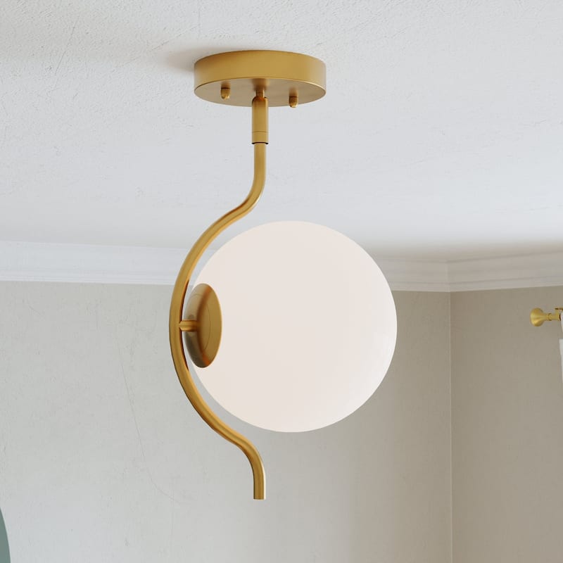 Adaline Modern Dimmable Glass Semi Flush Mount Ceiling Lighting with White Jade Glass - 1-light