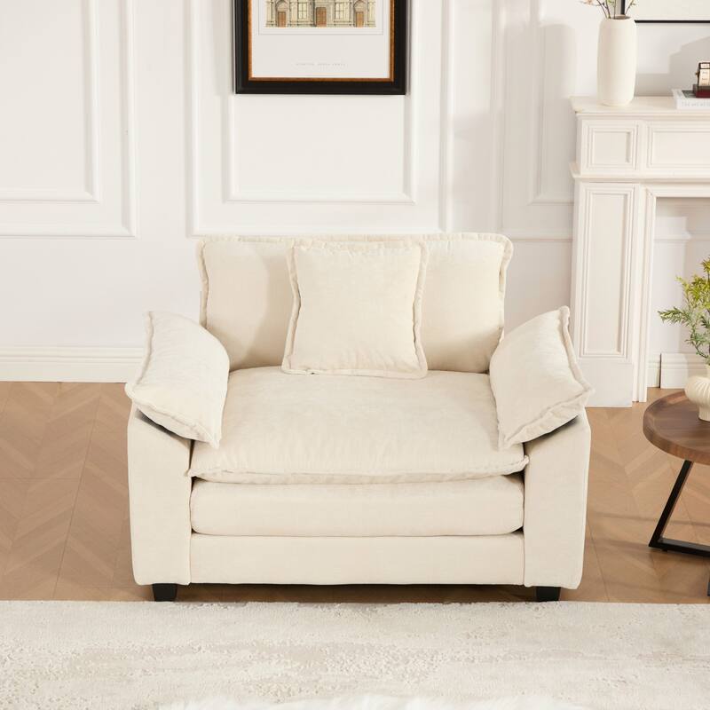 Breathable Chenille Accent Chair Single Sofa Armchair with Double Layer Seat Cushions and Pillow for Living Room, Apartment