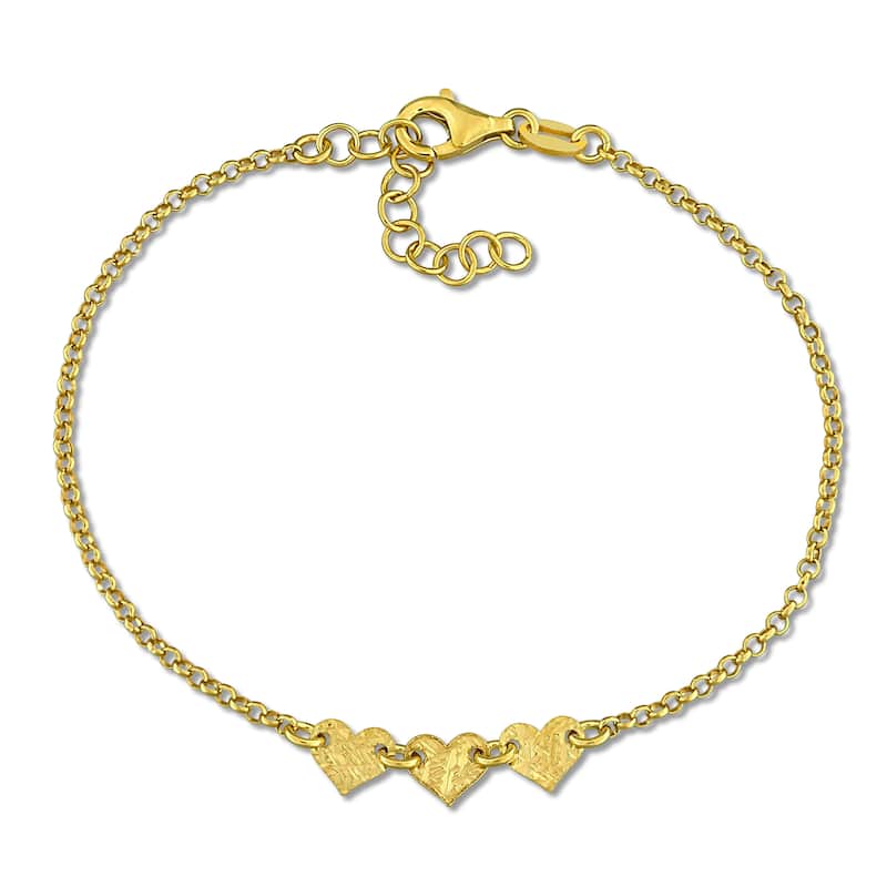 Miadora 5.3mm Heart Center with 1.7mm Rolo Chain Bracelet Yellow Silver