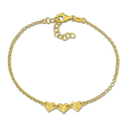 Miadora 5.3mm Heart Center with 1.7mm Rolo Chain Bracelet Yellow Silver