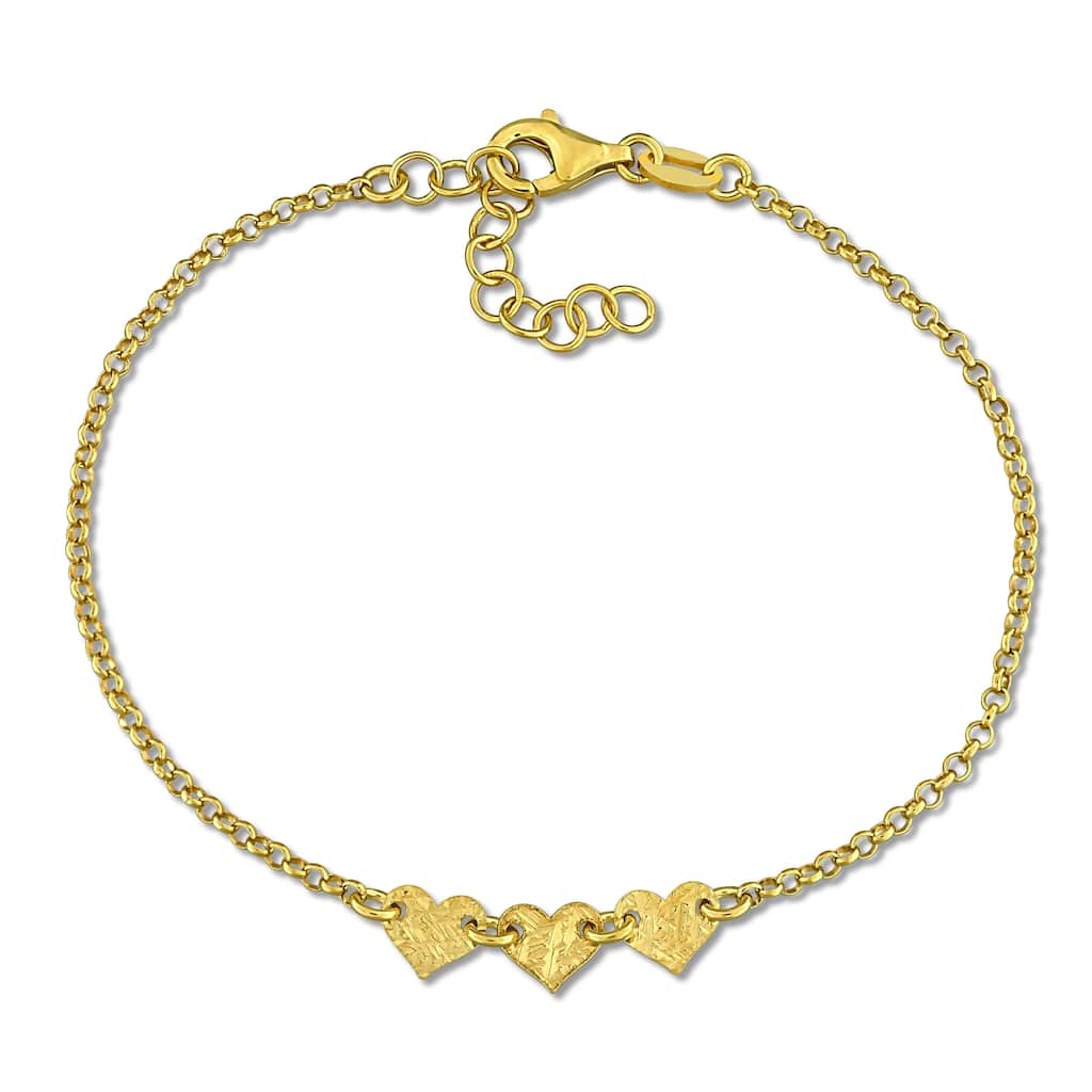 Miadora 5.3mm Heart Center with 1.7mm Rolo Chain Bracelet Yellow Silver