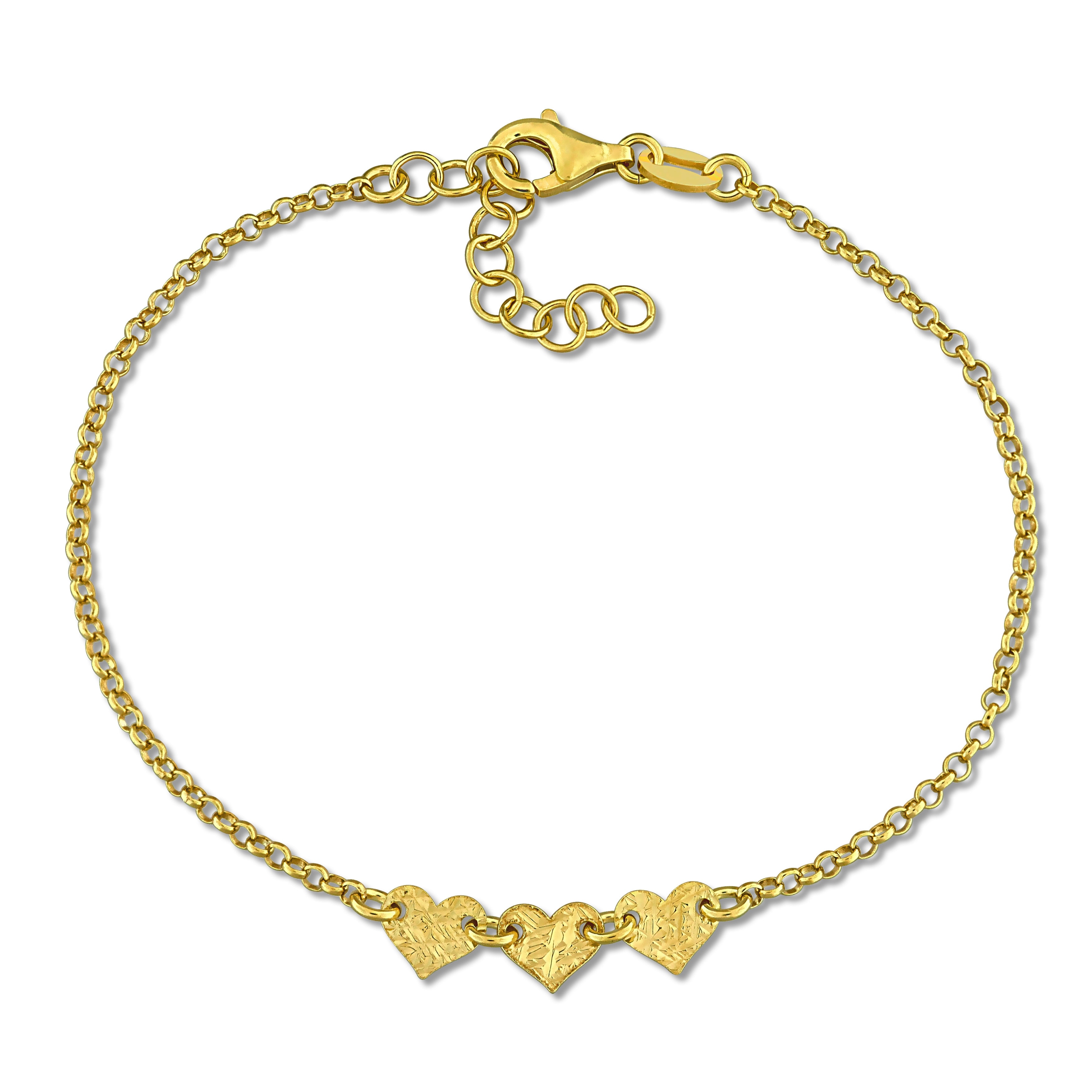Miadora 5.3mm Heart Center with 1.7mm Rolo Chain Bracelet Yellow Silver
