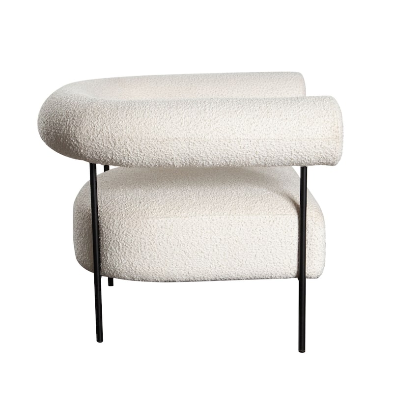 Accent Chair, Ivory Boucle Upholstery, Barrel Design, 39 Inch