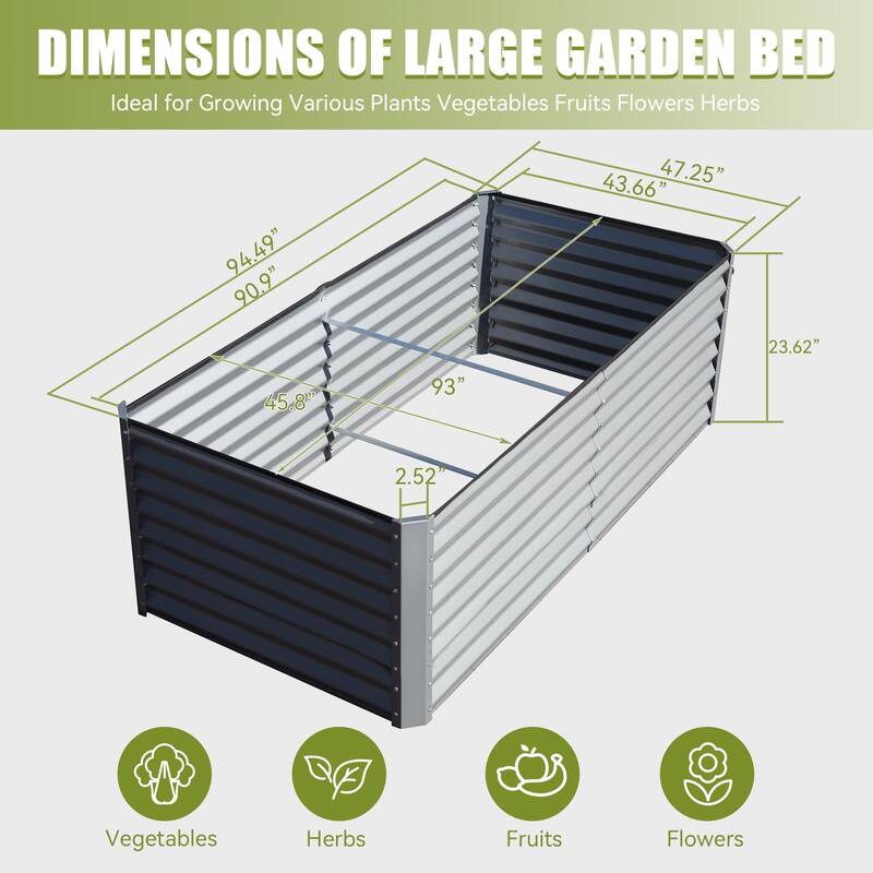 Modern Garden Bed Large Metal Planter with Open Ended Base Support Rods, for Gardening Vegetables Fruits Flowers - 8' x 10'