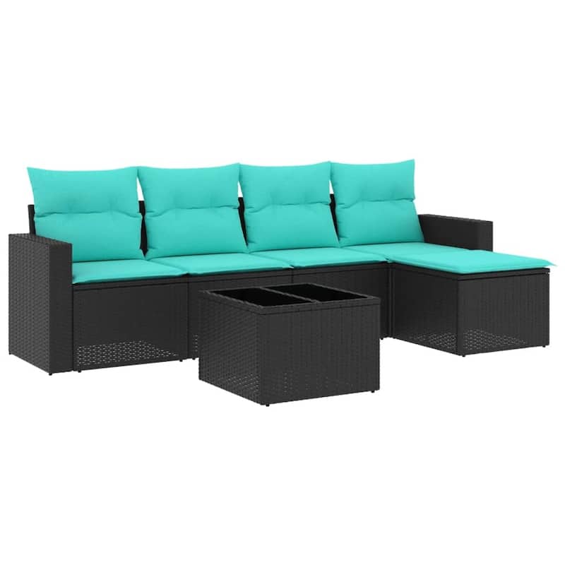 vidaXL Patio Sofa Set with Cushions Outdoor Conversation Furniture Poly Rattan - 25.8" x 24.4" x 27.2"