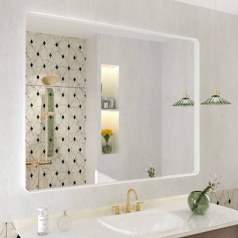 Modern Metal Frame Wall Mounted Bathroom Vanity Mirror - 40x32 - White