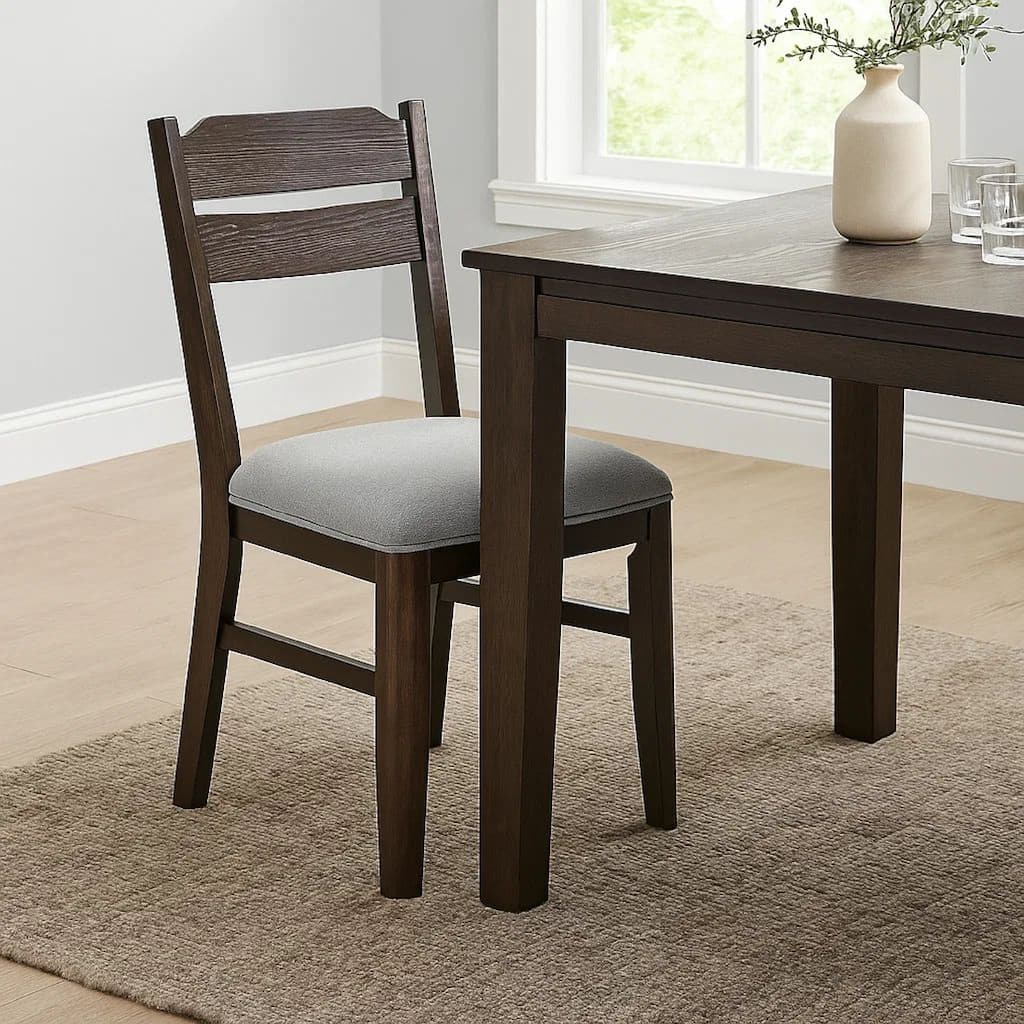 Hiun Dining Chair Set of 2, Dove Gray Seat, Oak Brown Wood Frame