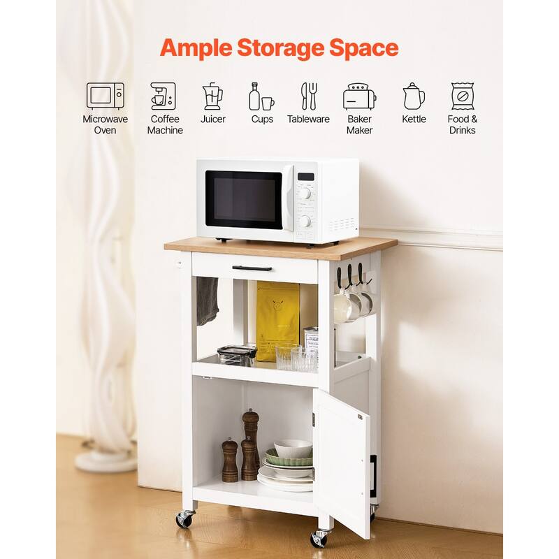 White Rolling Kitchen Island with Storage Drawers and Cabinet Towel Rack and Locking Wheels - 21.65"L x 17.71"W x 35.82"H