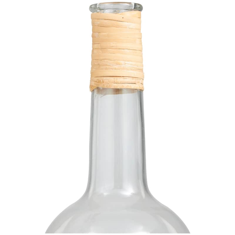 Clear Glass Handmade Tall Vase with Light Brown Rattan Woven Body and Neck