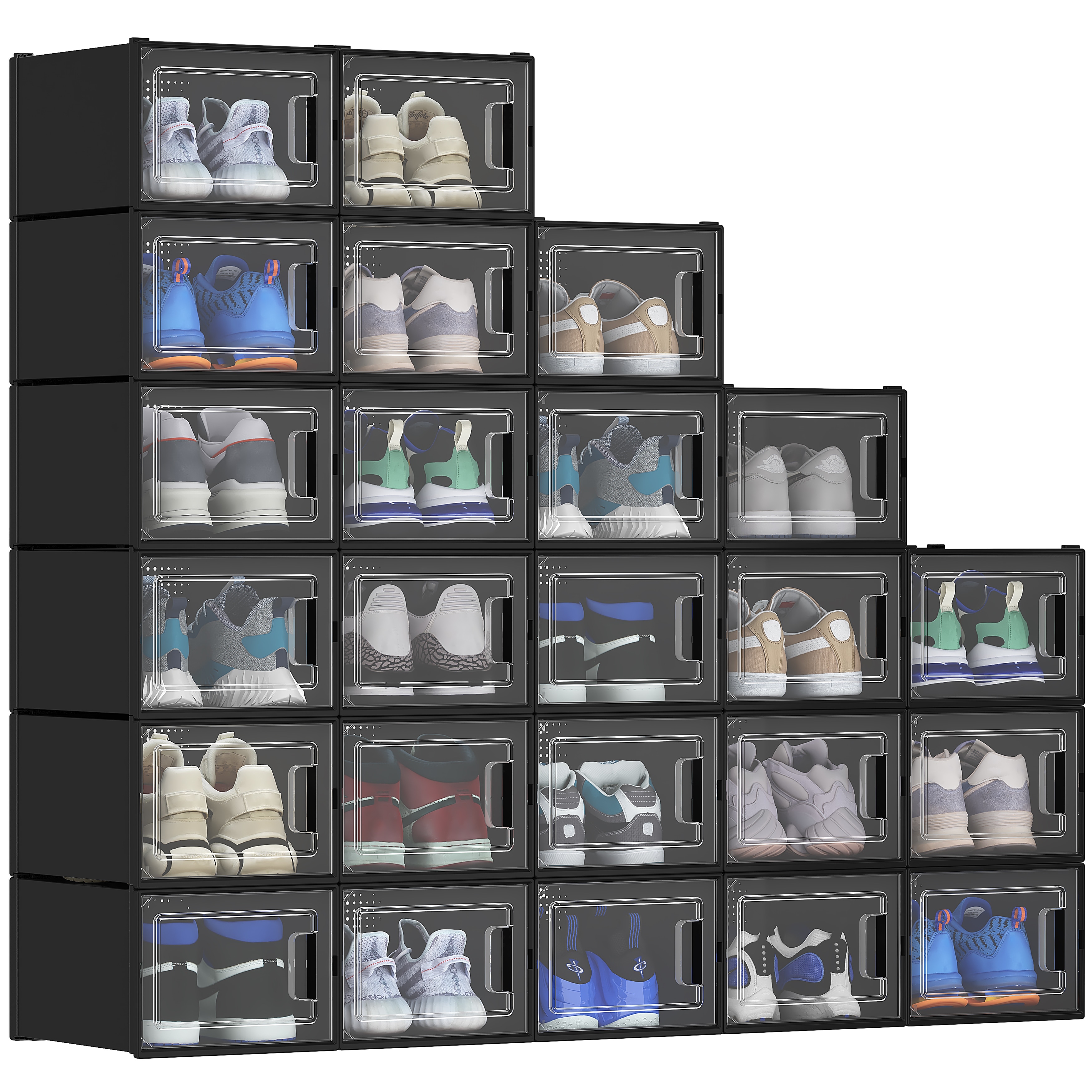  MMBABY 2 Set Shoe Storage Box, 1 Set of 6-Tier No Assembly  Stackable Shoe Organizer Storage Bins with Clear Door, Free Standing Shoe  Shelf Cabinet with Lids, Plastic Shoe Rack for