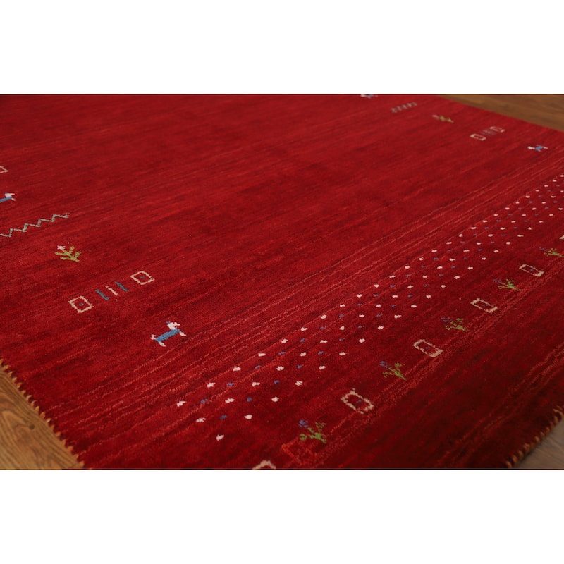 Tribal Gabbeh Indian Area Rug Handmade Modern Red Wool Carpet - 5'0" x 7'7" - Red - 5'0" x 7'7"
