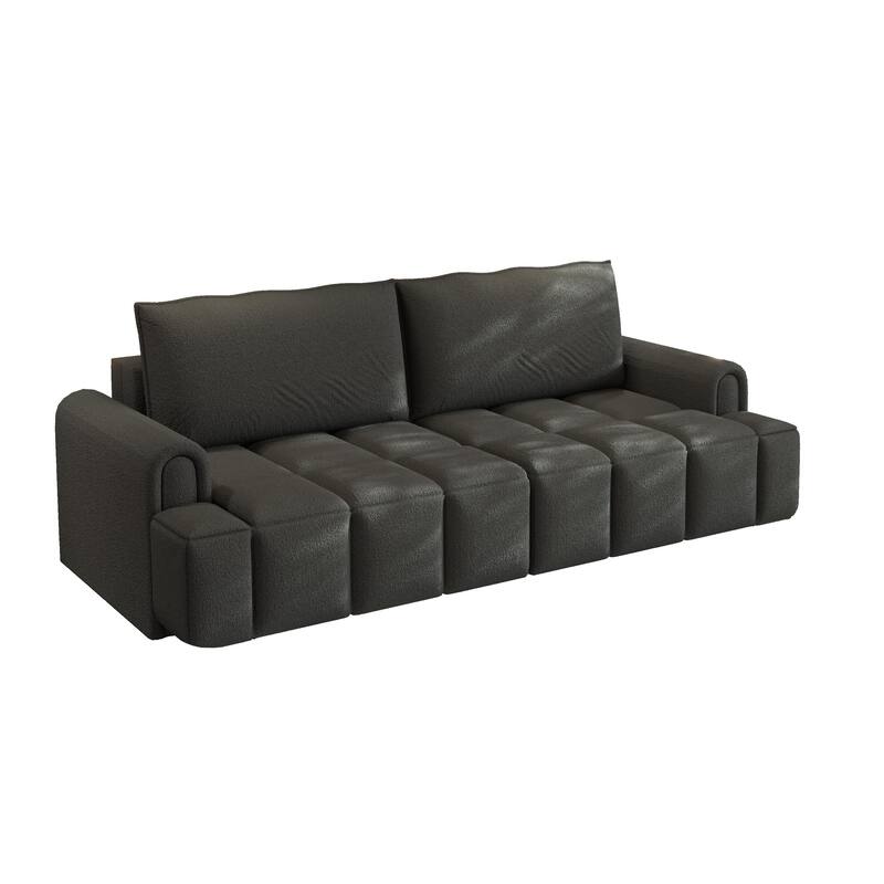90.2" Sleeper Sofa with Pull-Out Bed, 3-in-1 Convertible Sofa Bed, Large Teddy Loveseat with Adjustable Backrest & Storage Seats