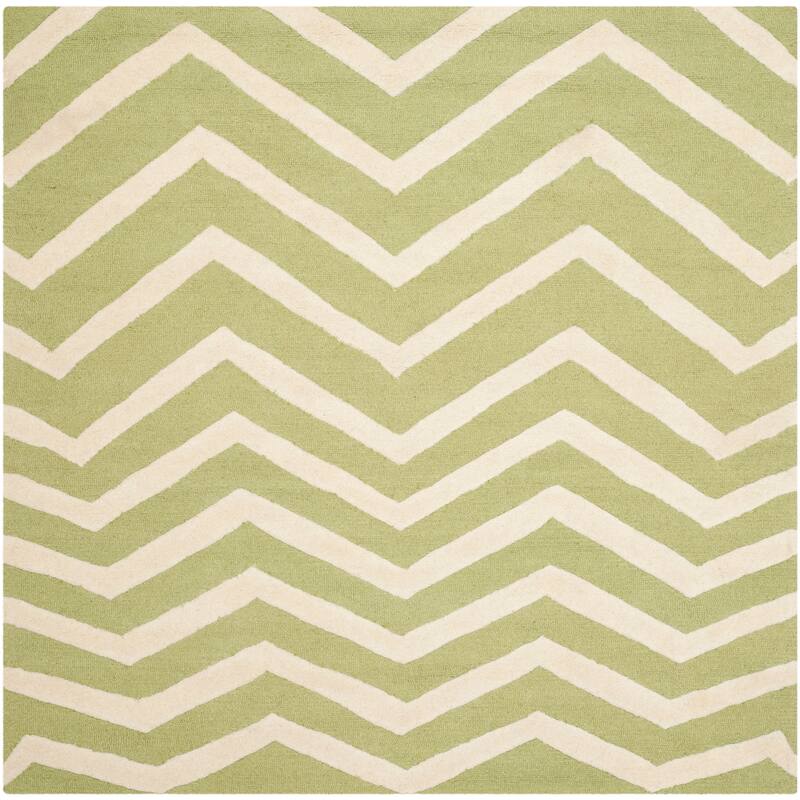 SAFAVIEH Handmade Cambridge Terttu Chevron Wool Rug - 6' Square - Green/Ivory