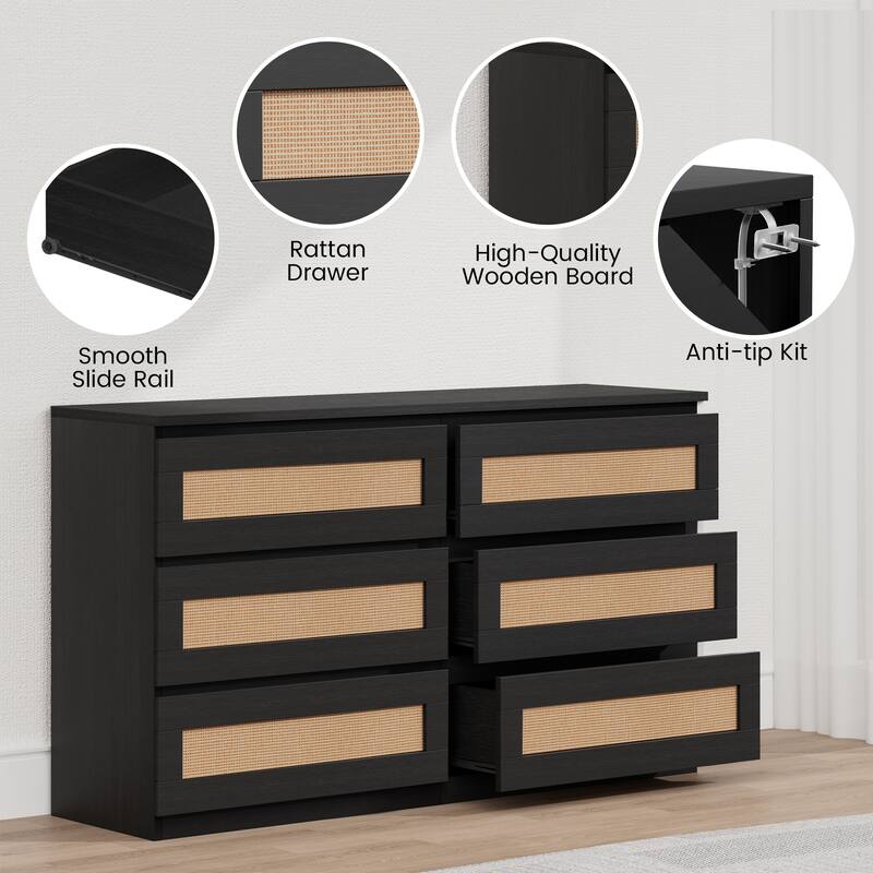 6 Drawer Dresser for Bedroom, Modern Wide Chest of Drawers