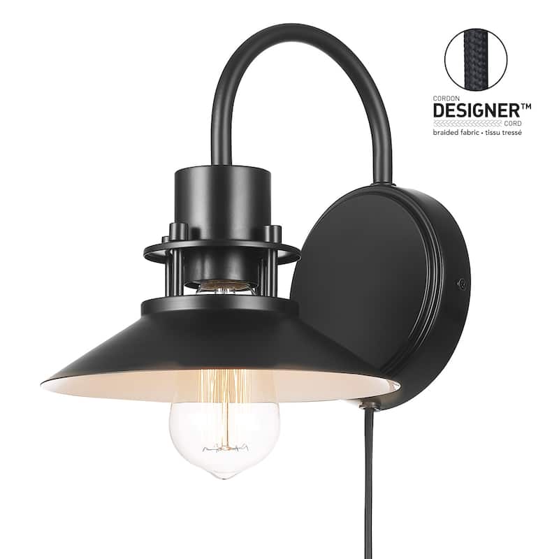 Wren 1-Light Matte Black Plug-In or Hardwire Wall Sconce - one size