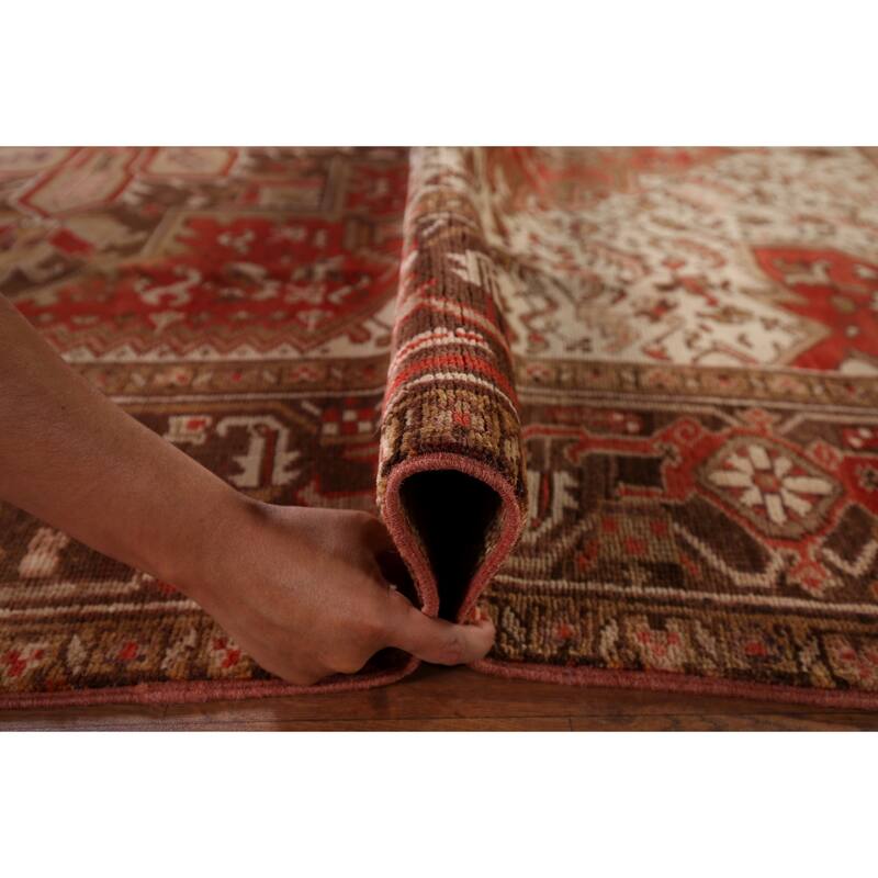 Geometric Red Heriz Persian Vintage Area Rug Handmade Wool Carpet - 6'11"x 9'10"