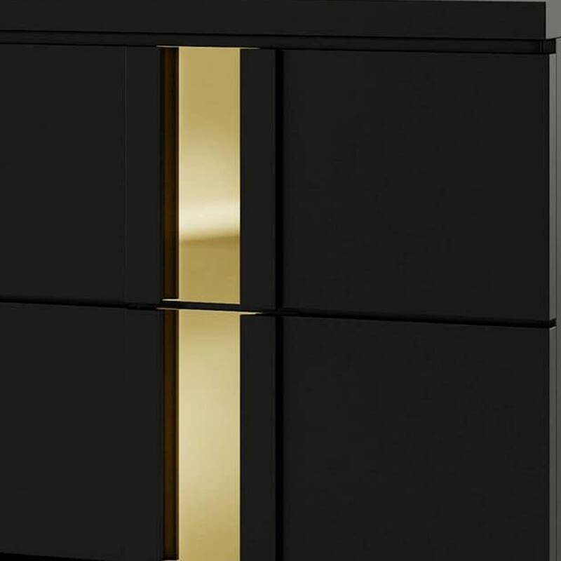 Yoki Nightstand, 2 Drawers, Modern Glam Black and Gold, 23 Inch