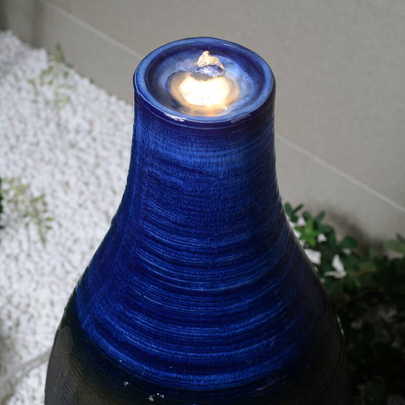 LED Lighted Ceramic Outdoor Garden Water Fountain - 30" - Blue