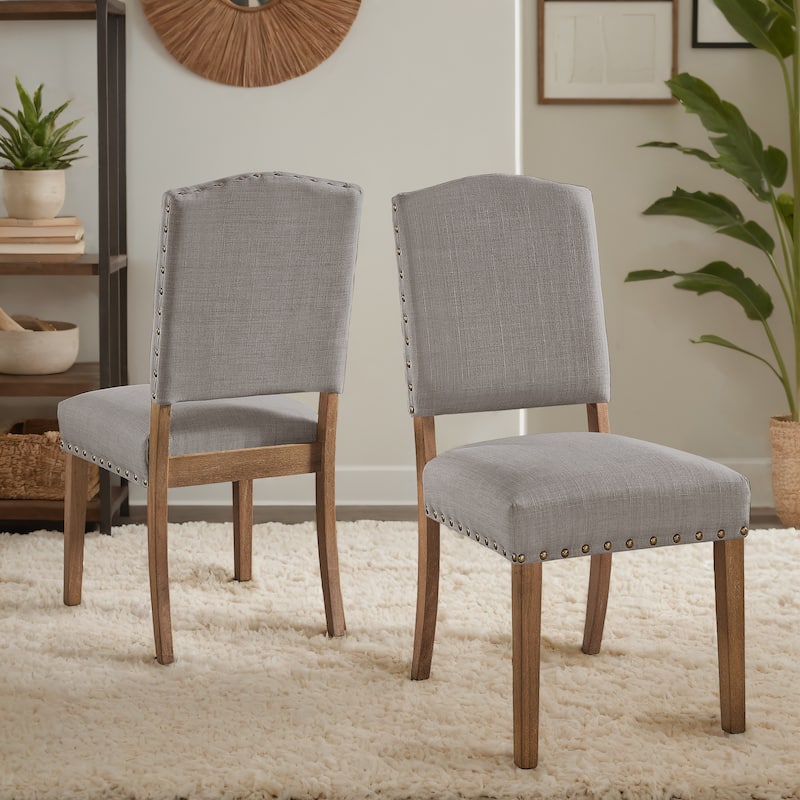 Krakova Nailhead Linen Upholstered Dining Chairs (Set of 2)