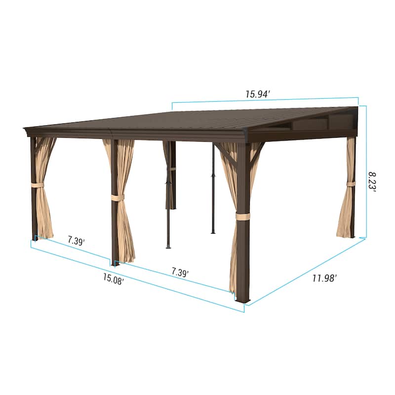 12x16FT Lean to Gazebo Hardtop Wall Mounted Gazebo