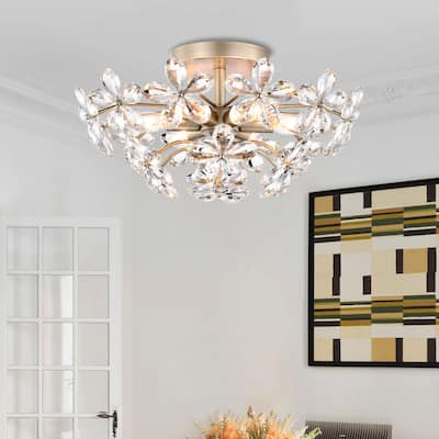 Rosa 6-Light Brushed Silver-ish Champagne Flower Crystal Flush Mount - 17.7 inches in diameter x 8.7 inches H