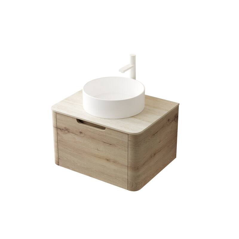 24" Bathroom Vanity with Sink,Wall-Mounted Plywood Storage Cabinet with Drawer,Round Ceramic Basin and Roma Stone Top