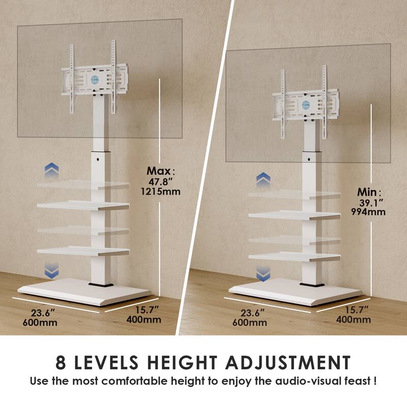 FITUEYES Modern Floor Metal Base TV Stands for 26-65 inch TVs,with Two Shelves